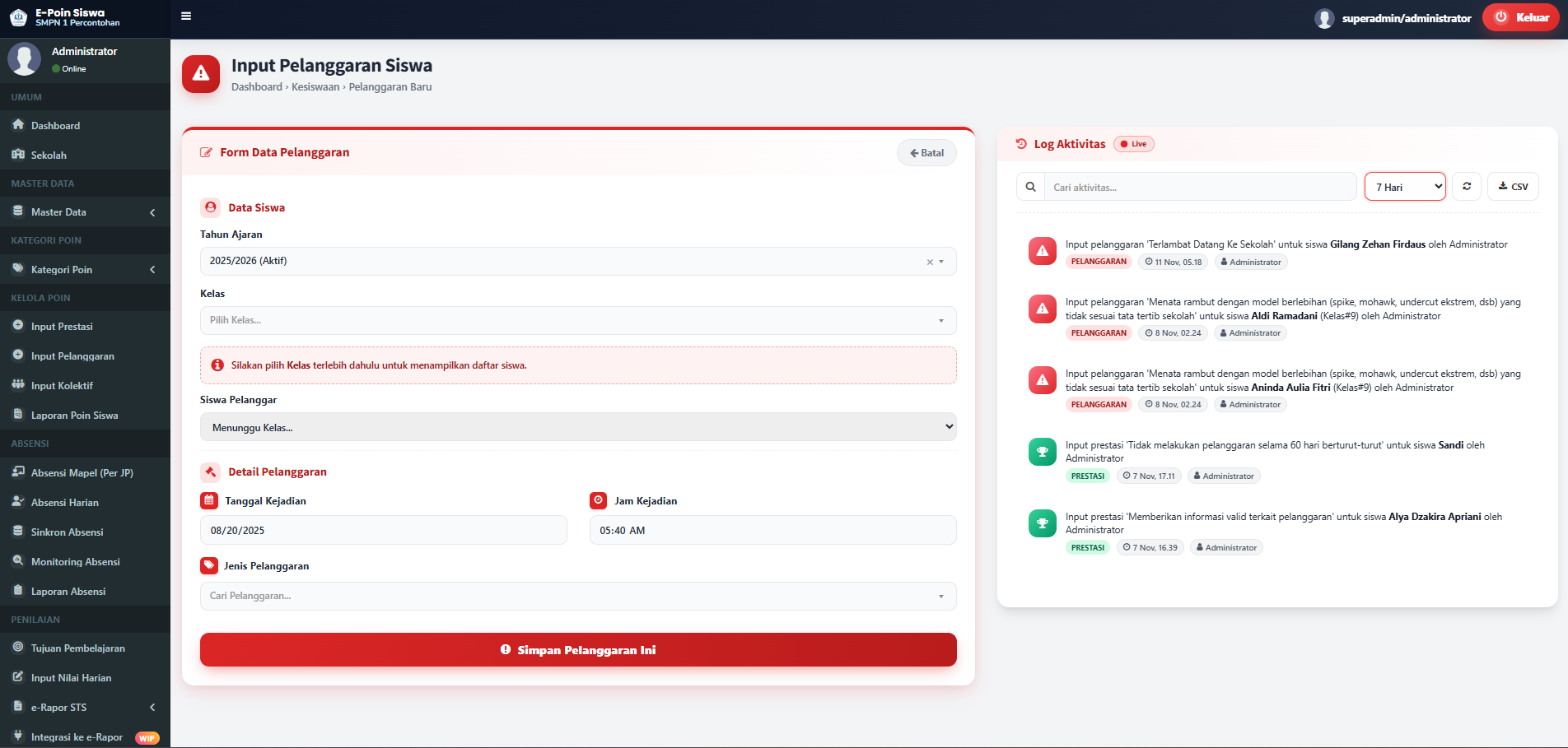 Form Input Prestasi
