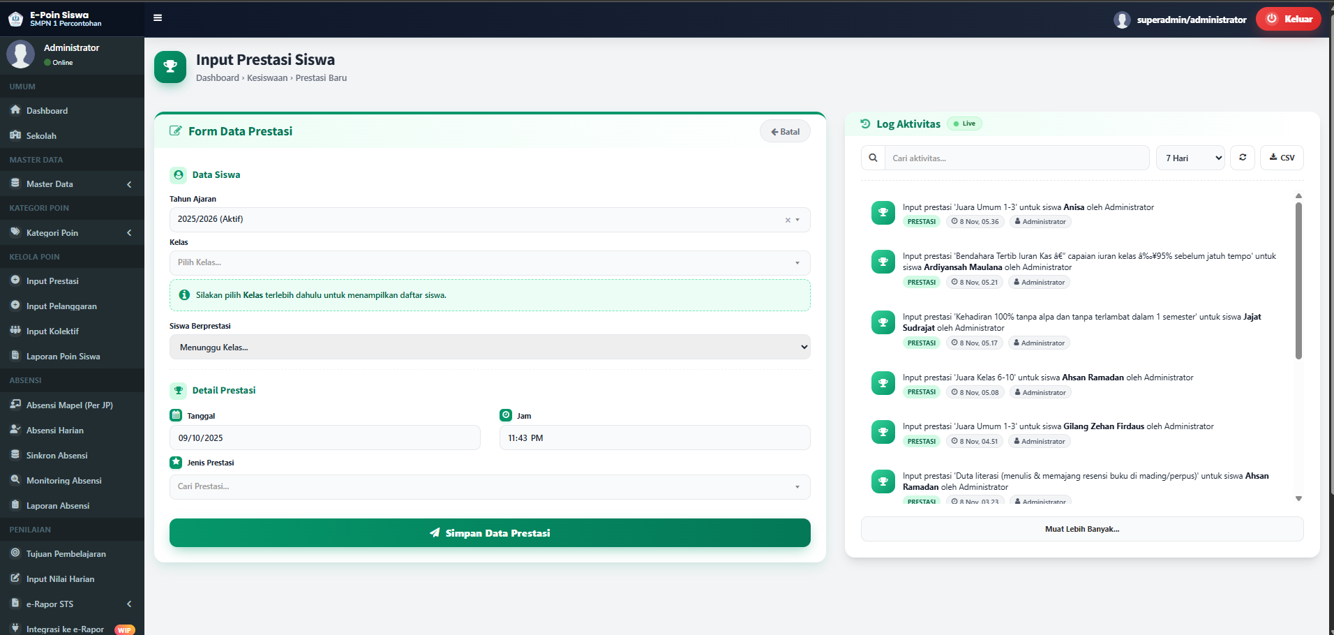 Form Input Prestasi